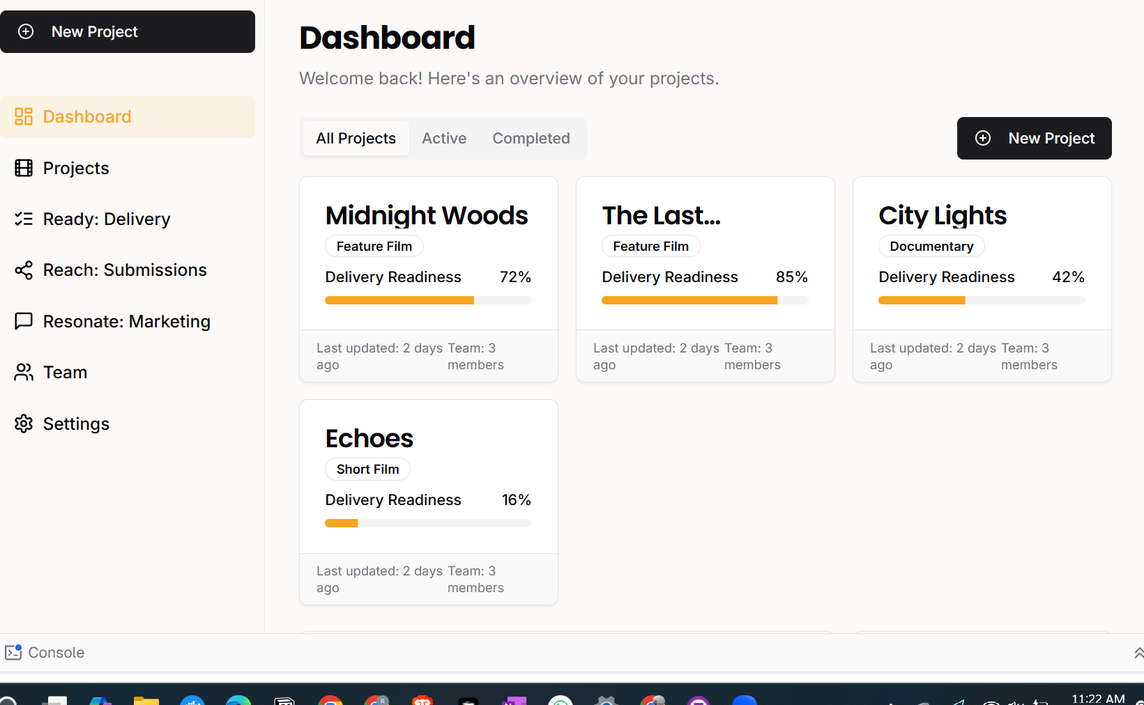 AfterCut Dashboard Preview showing creative projects with AI-powered marketing tools and audience insights
